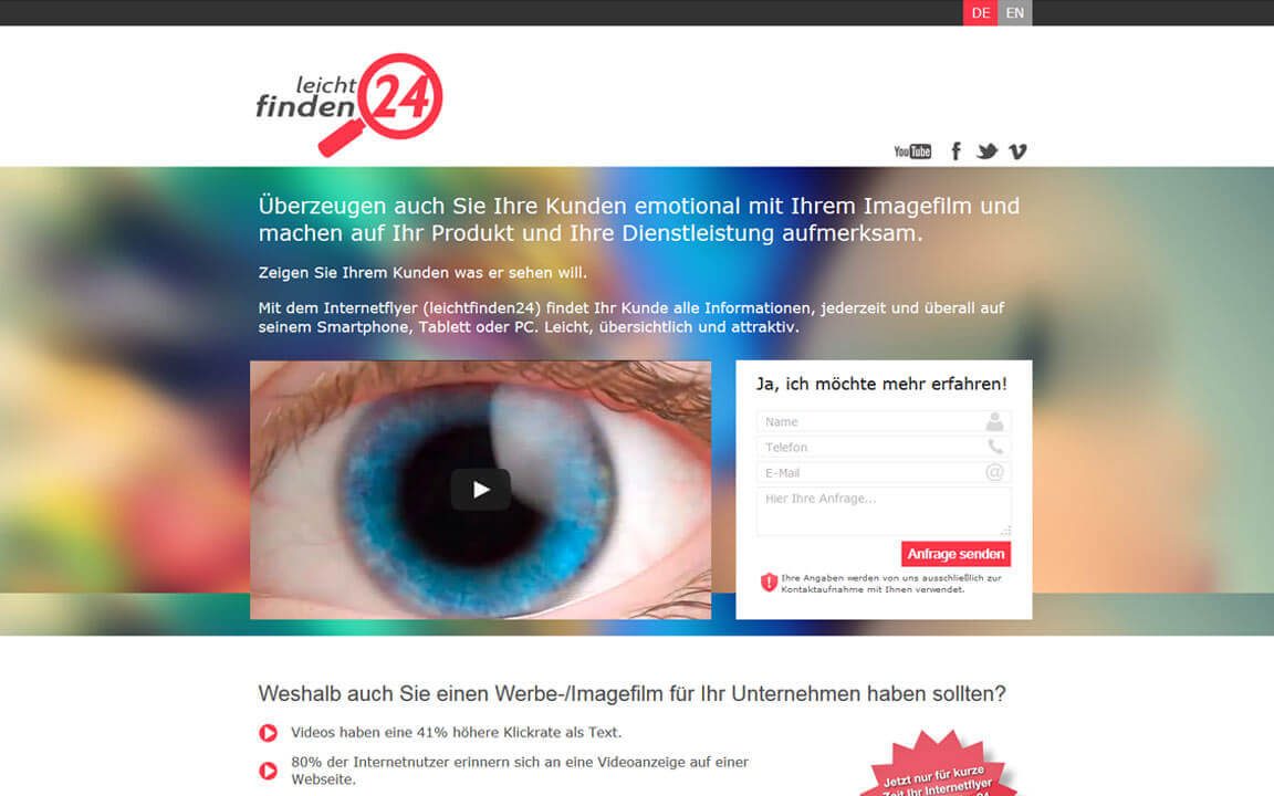 leichtfinden24 – Imagefilm-Landingpage