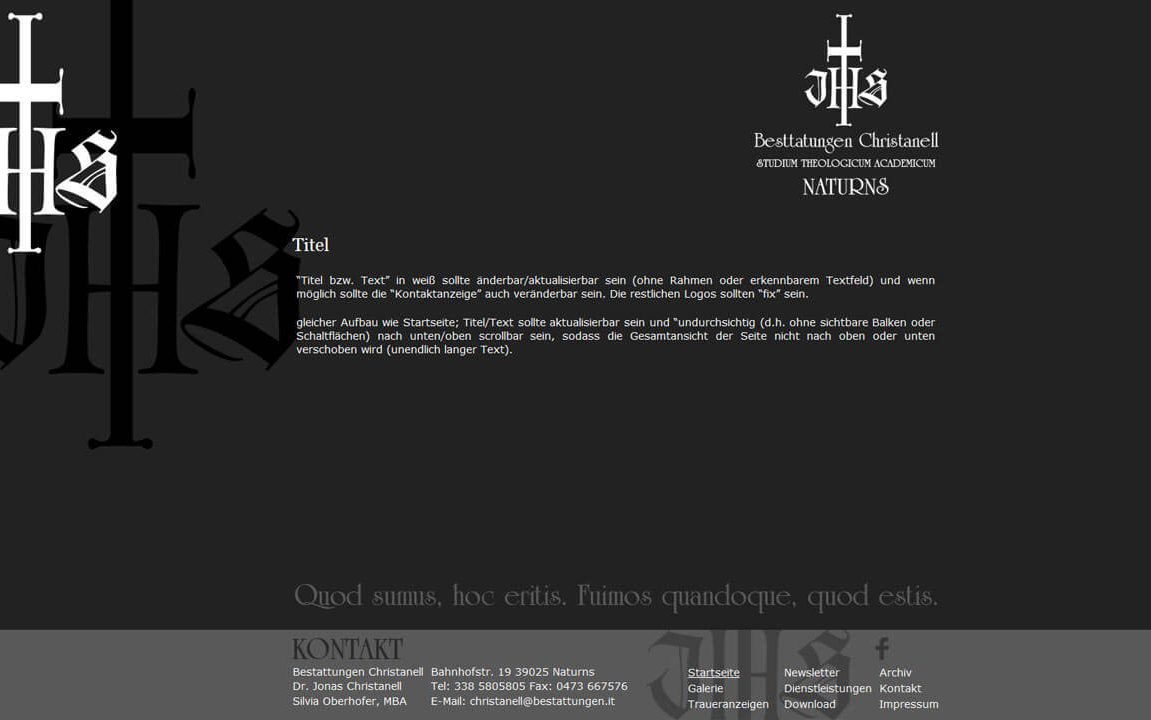 Screenshot : Bestattungen Christanell – Bestattungsinstitut Naturns