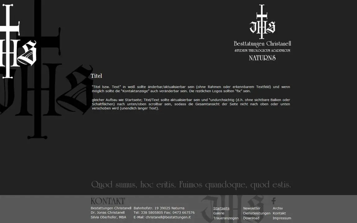 Screenshot : Bestattungen Christanell – Bestattungsinstitut Naturns