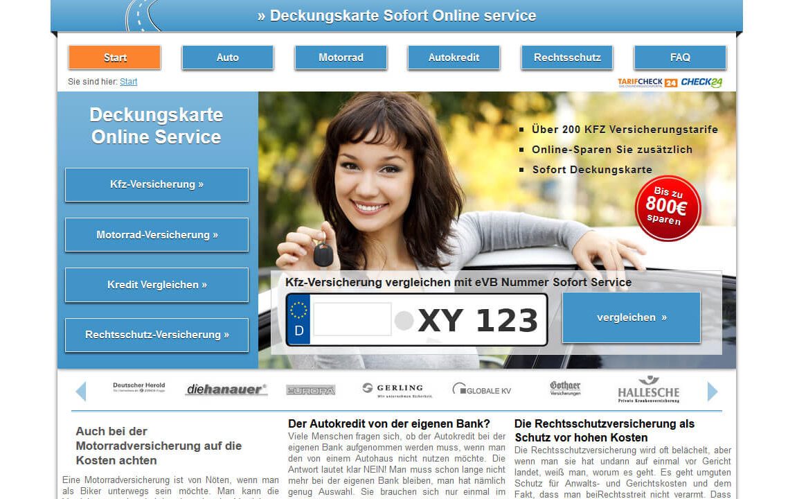 Screenshot: Deckungskarte Online Service