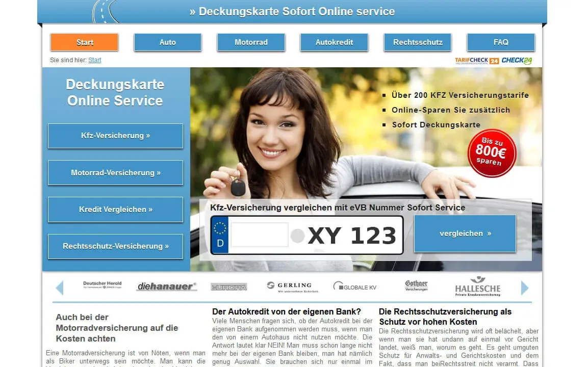 Screenshot : Deckungskarte Online Service