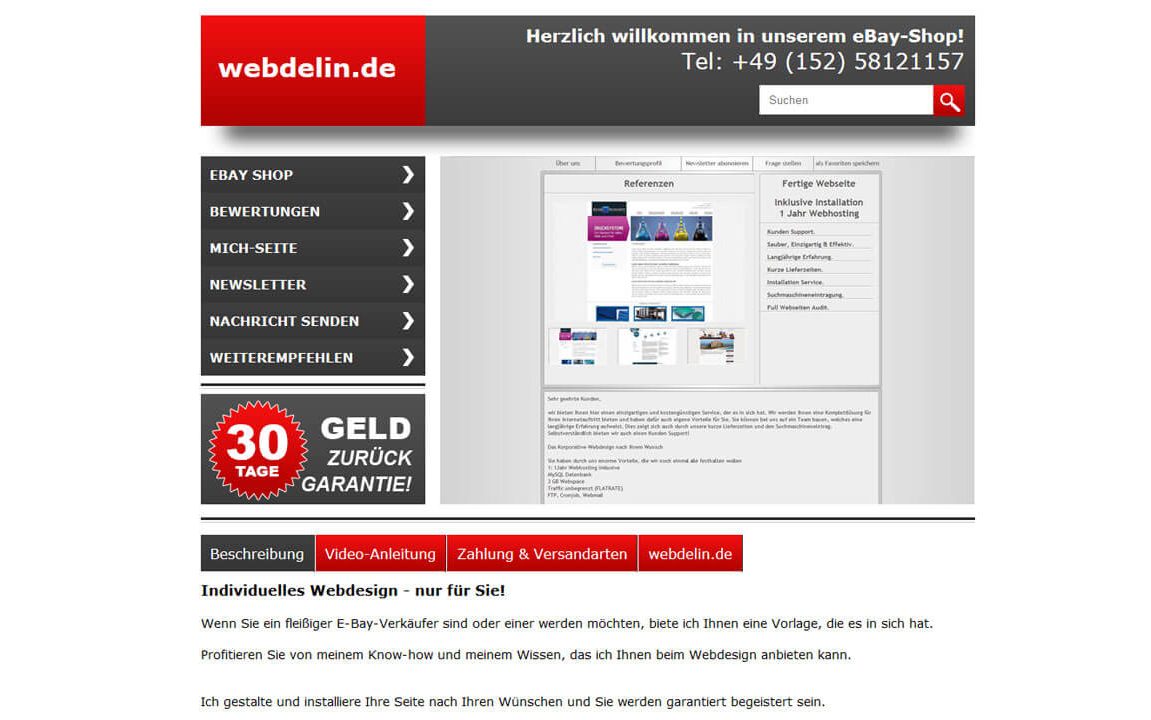 Screenshot: eBay-Shop-Design für Webdesign-Vorlagen