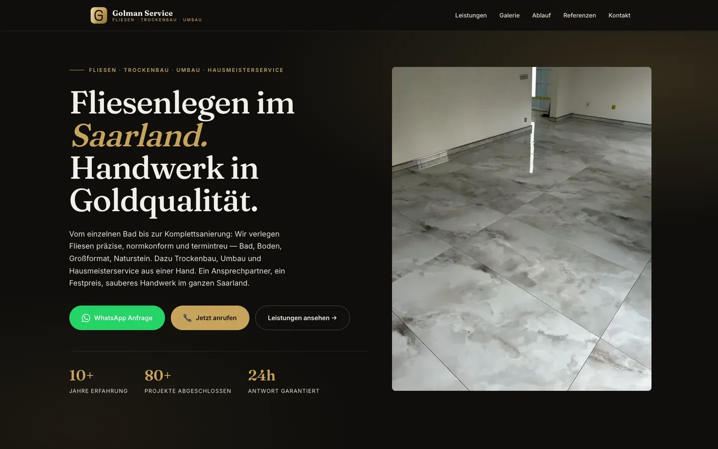 Screenshot 1: Golman Service – Fliesen & Handwerk im Saarland