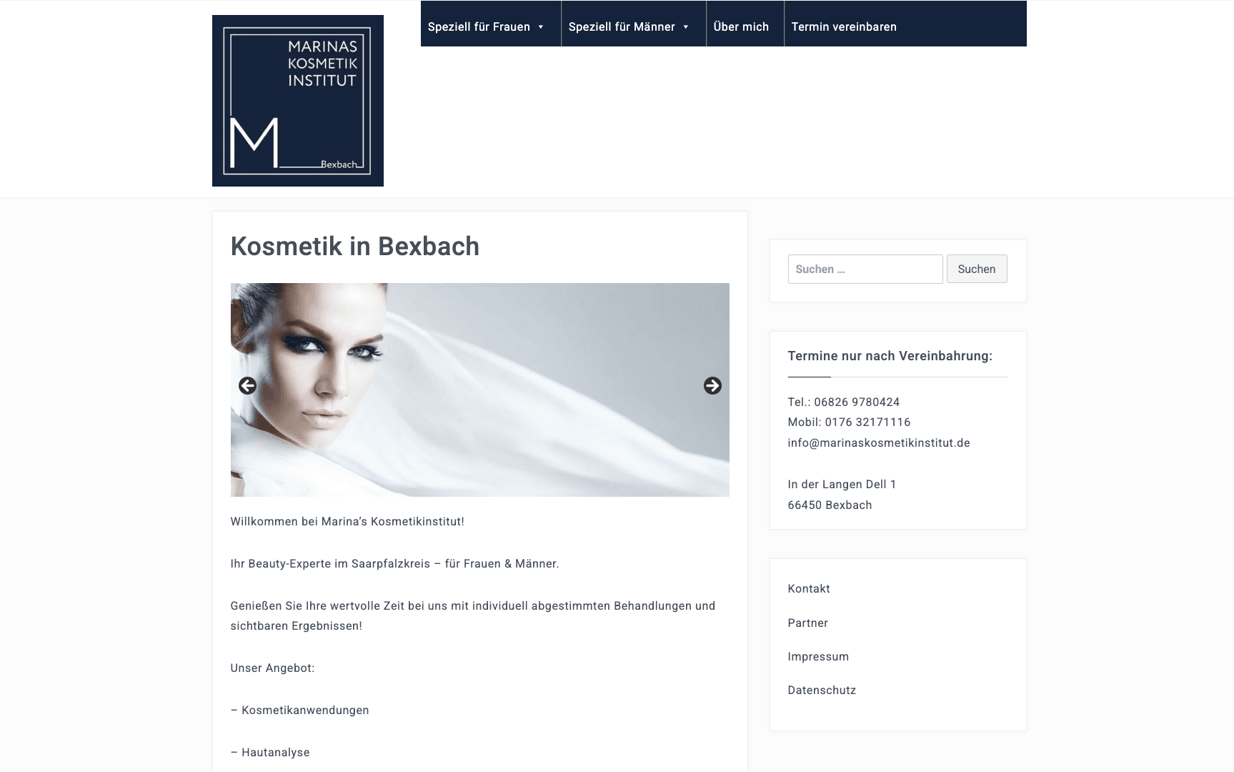 Screenshot : Marinas Kosmetik Institut – Kosmetikstudio Bexbach