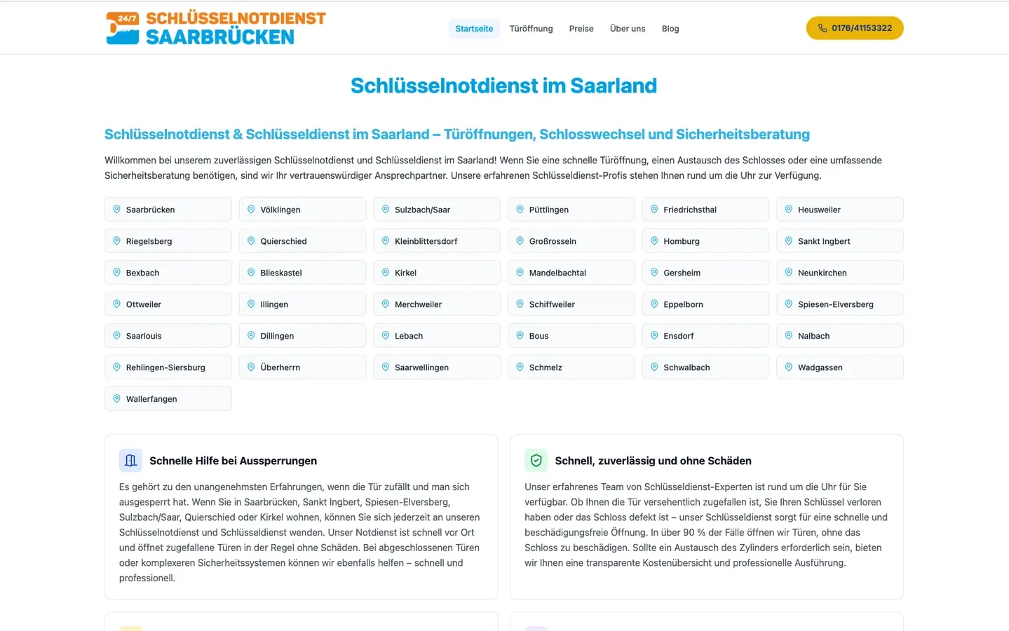 Screenshot 2: Schlüsselnotdienst Saarbrücken – Local SEO & Webauftritt