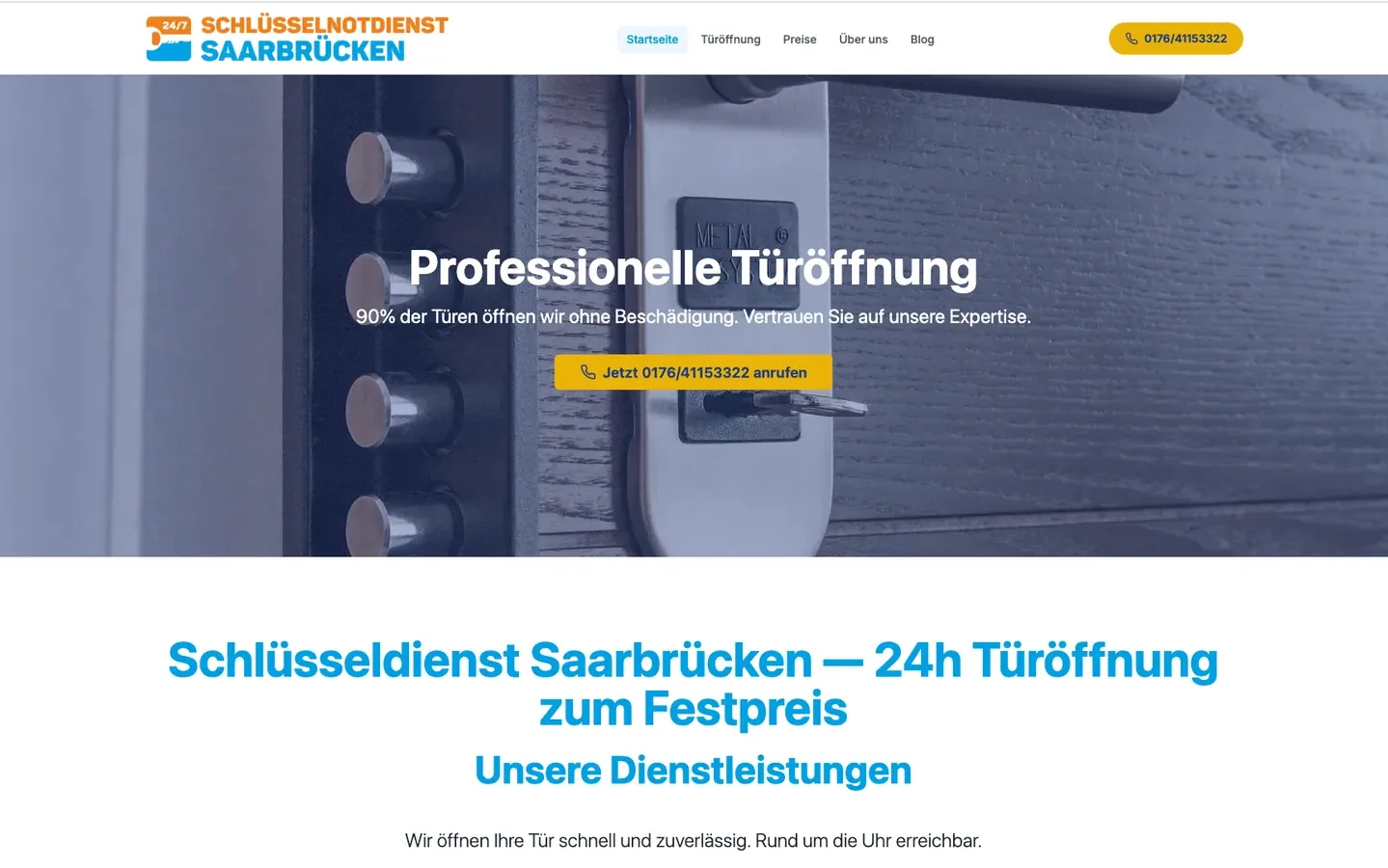 Screenshot 1: Schlüsselnotdienst Saarbrücken – Local SEO & Webauftritt